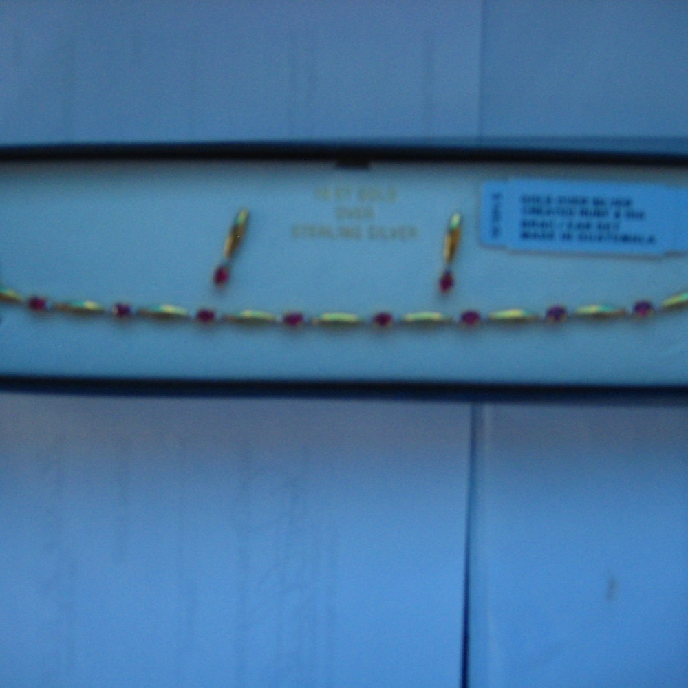 18K GOLD OVER STERLING CREATED RUBY & DIAMOND SET
